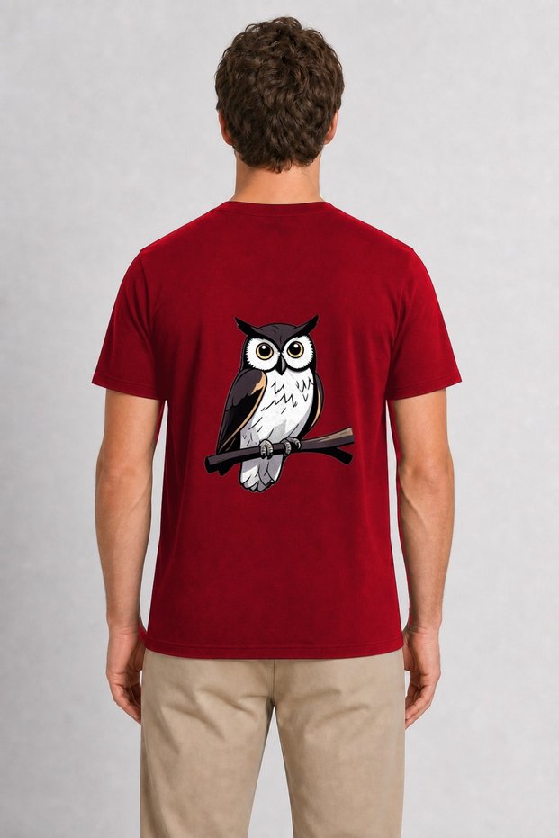 Men's Modern Striped Owl Art Print Back Printed - Red