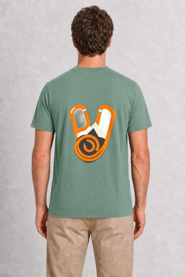 Men's Geometric Climbing Gear Graphic Design - Back Print - Green