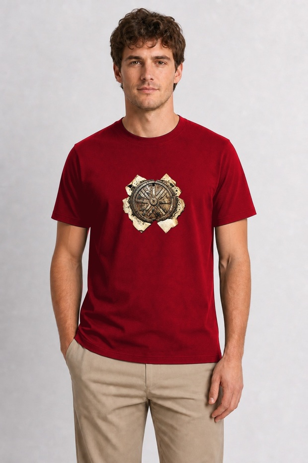 Men's Industrial Manhole Cover Grunge Graphic - Red