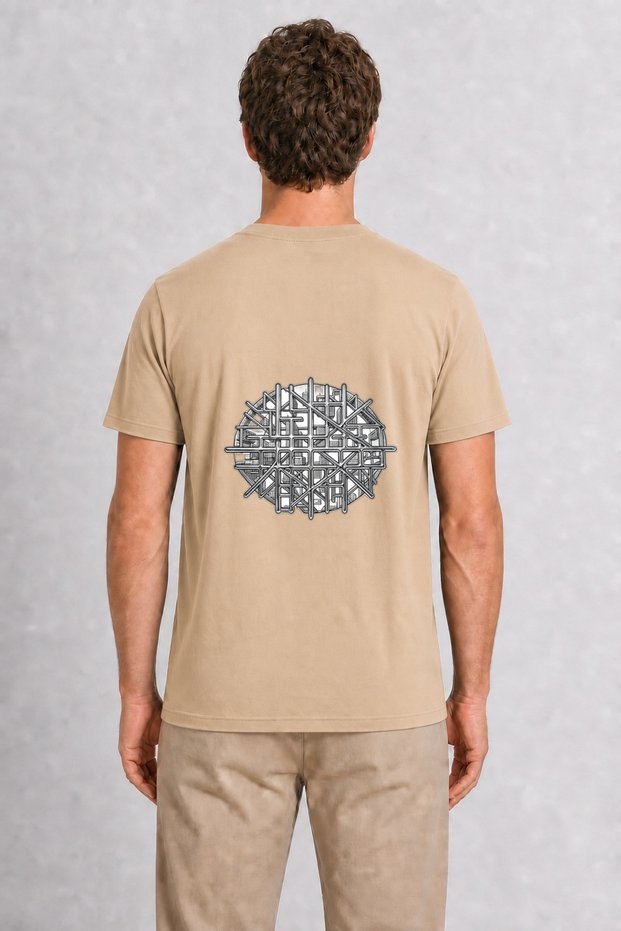 Men's Y2K Chrome City Network Geometric Design - Back Print - Cream