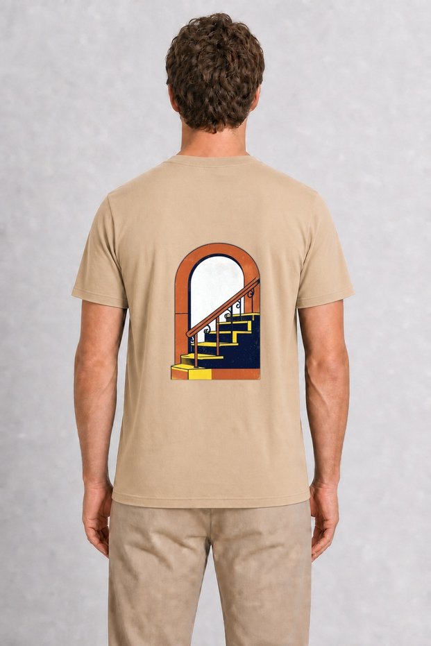 Men's Retro City Subway Ladder Graphic Print - Back Print - Cream
