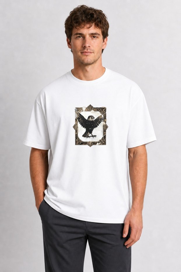 Men's Cyber-Grunge Hawk Collage - White