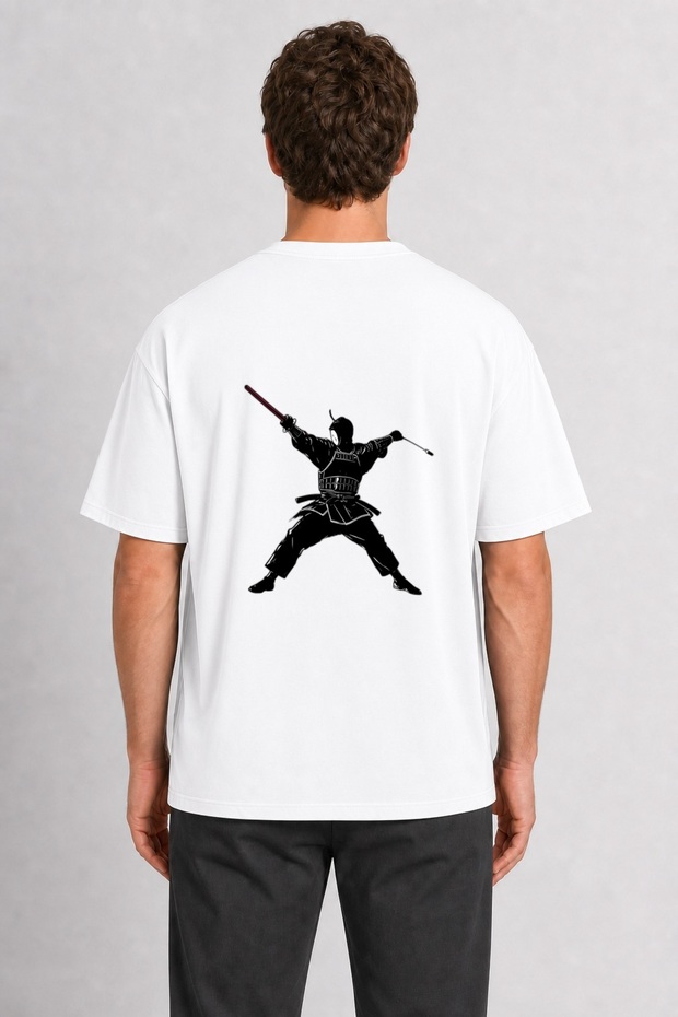 Men's Kendo Art Dynamic Silhouette Print - Back Print - White