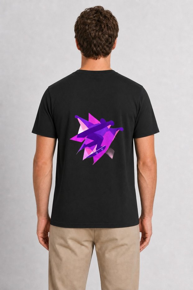 Men's Geometric Skateboard Movement - Back Print - Black