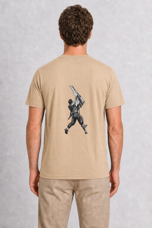Men's Rock Climbing Minimalist Graphic Design - Back Print - Cream