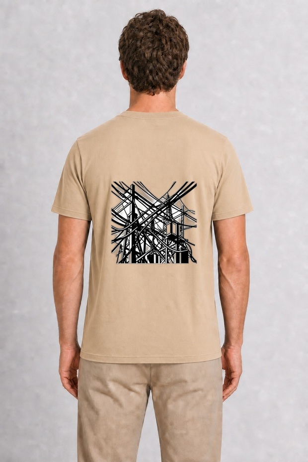 Men's Modern City Power Lines Street Style Graphic - Back Print - Cream