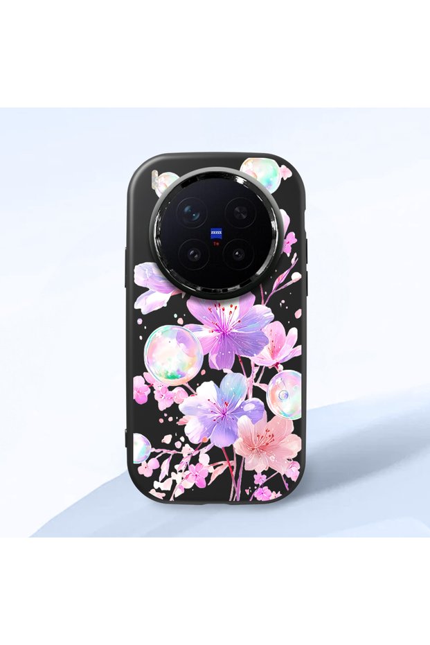 Vivo X300 Pro Compatible Shock-Absorbing Camera Protected Black Silicone Case Floral Print