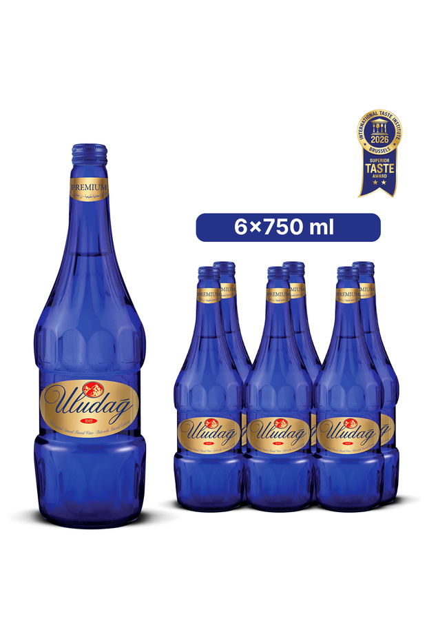 Uludag Premium Sparkling Natural Mineral Water 750 ml x 6 - Rich with Mineral Content (Glass)