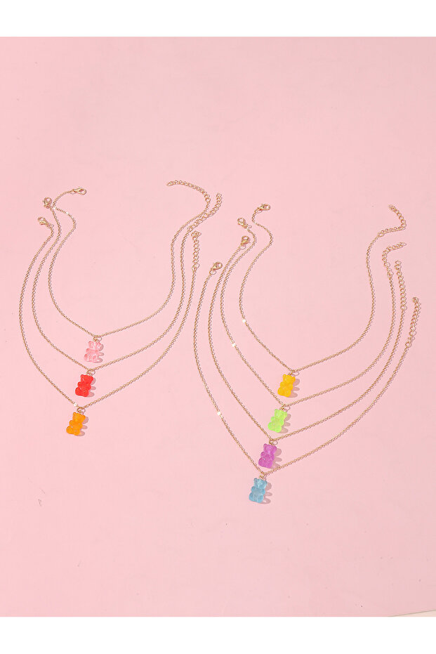 Pack of 7 - Girls Multi-Color Gummy Bear Pendant Necklaces