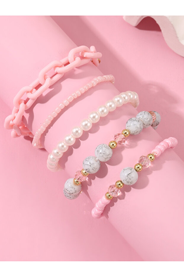 Pack of 5 - Girls Multi-Color Beaded and Chain Bracelets