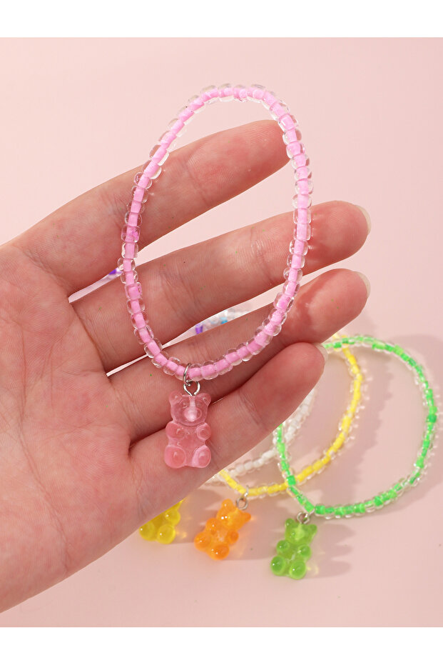 Pack of 6 - Girls Multi-Color Gummy Bear Charm Beaded Bracelets