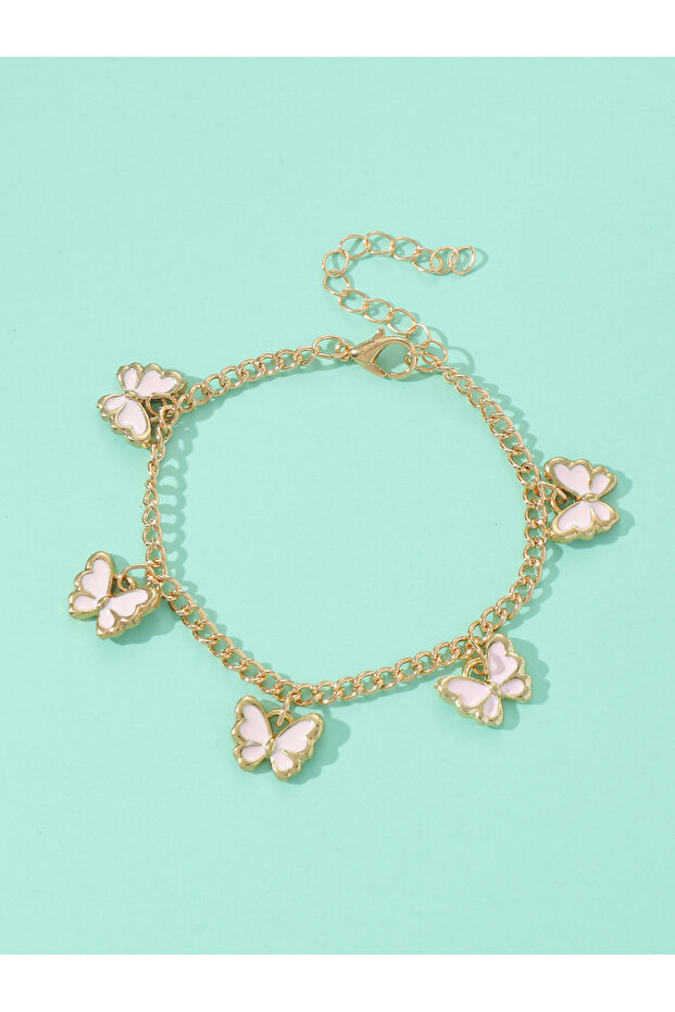 Girls Gold Tone Butterfly Charm Link Bracelet