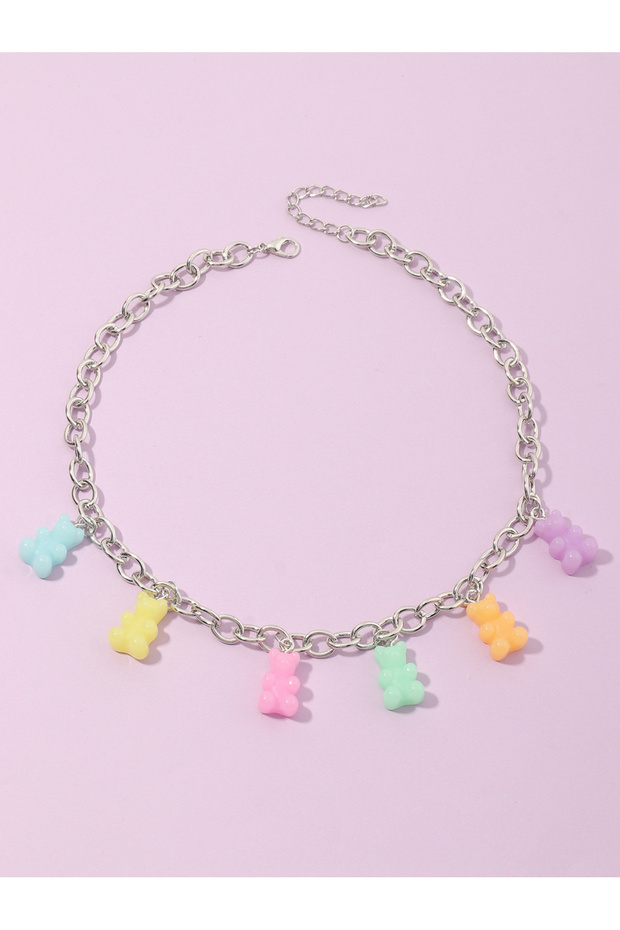 Girls Multi-Color Gummy Bear Charm Chain Necklace