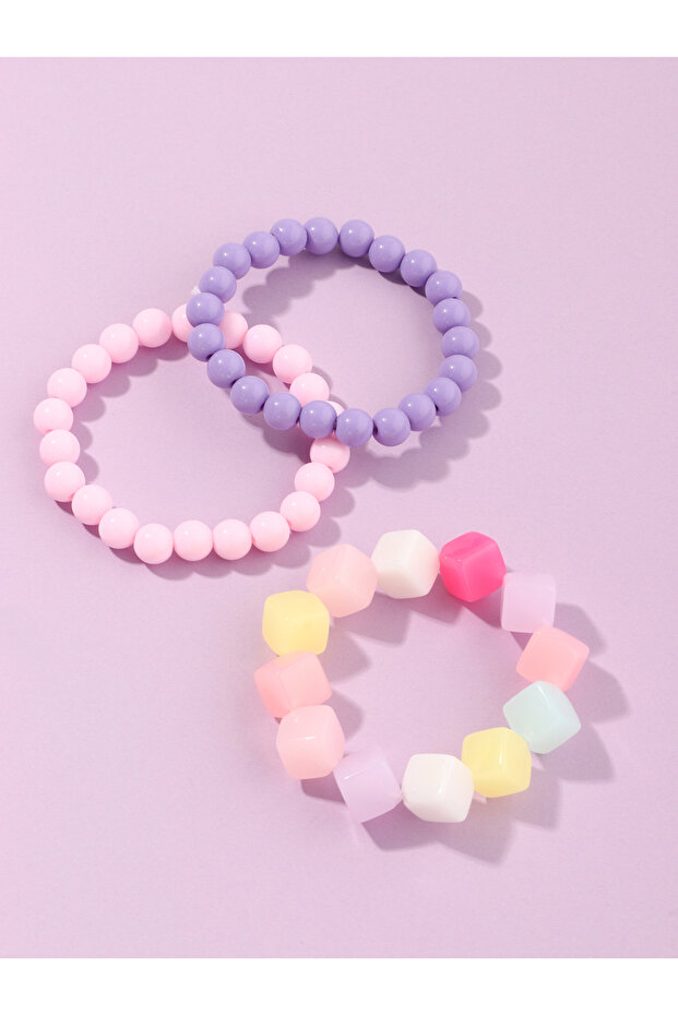 Pack of 3 - Girls Multi-Color Pastel Beaded Bracelets
