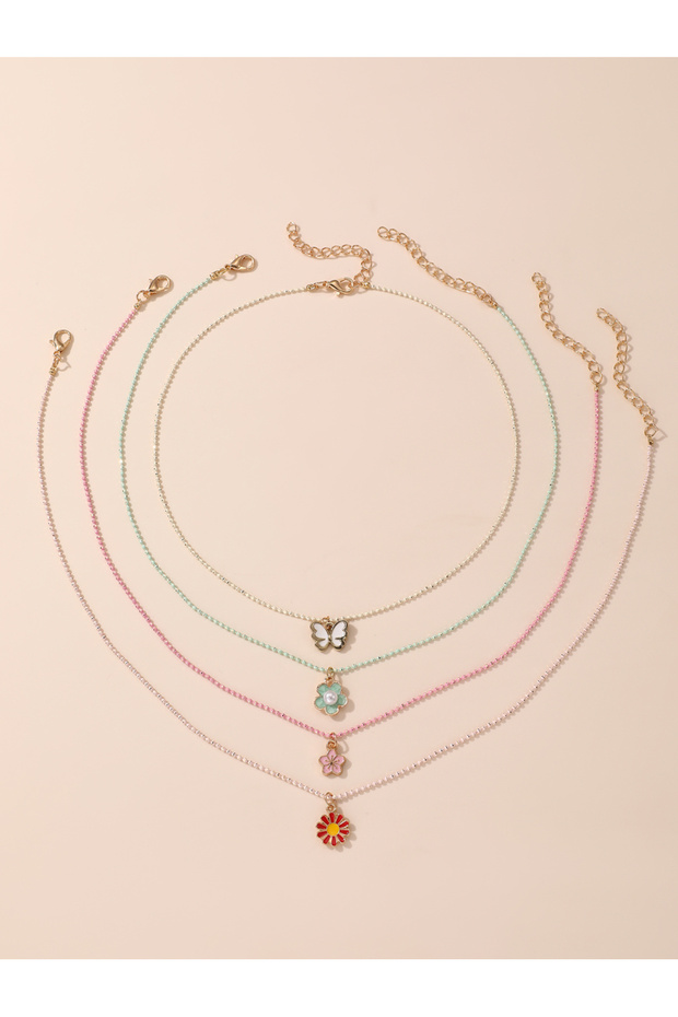 Set of 4 - Flower Pendant Necklace