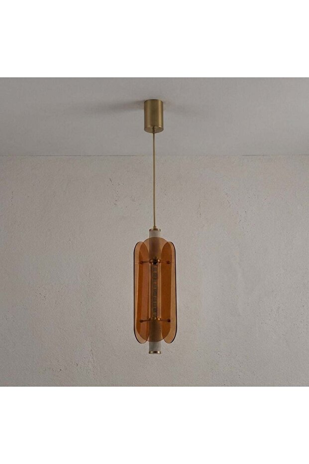 Eleanor Travertine Single Pendant -amber Gold, Travertines, L 15 x W 15 x H 38 cm, Pendants