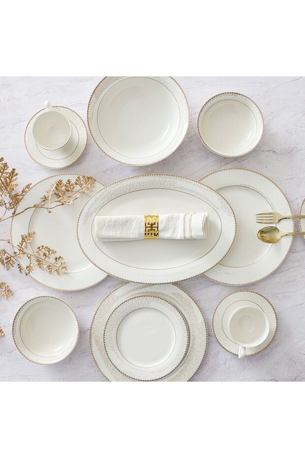 Motif 32 Piece New Bone China Dinner Set -serves 6, Gold, Dinner Sets