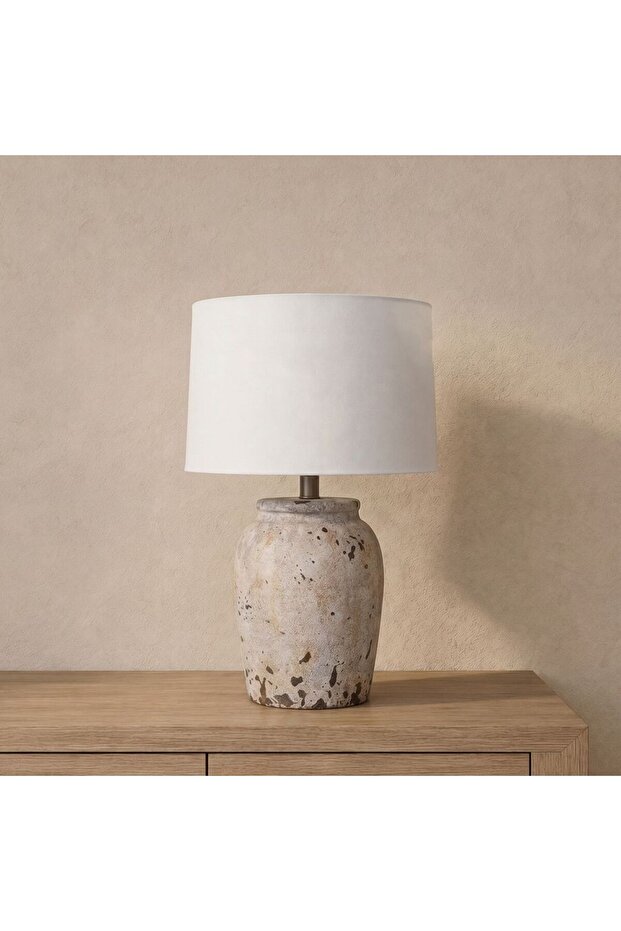 Milena Ceramic Table Lamp - 40Cm, Grey, L 34 x W 34 x H 40 cm, Ceramic, Linen