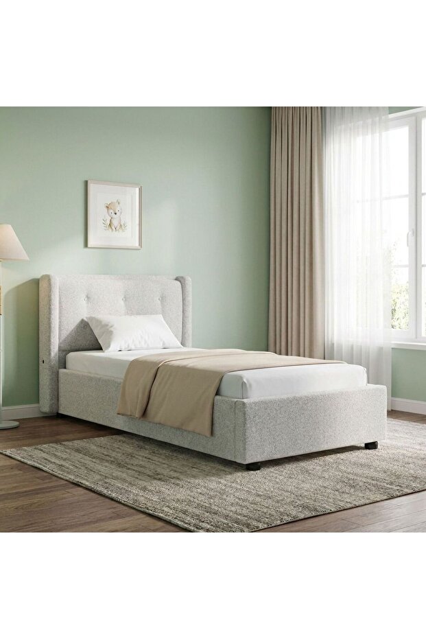 Maxillux Tuft 120X200 Upholstered Kids Bed With Usb-grey, Engineered Wood, Fabric
