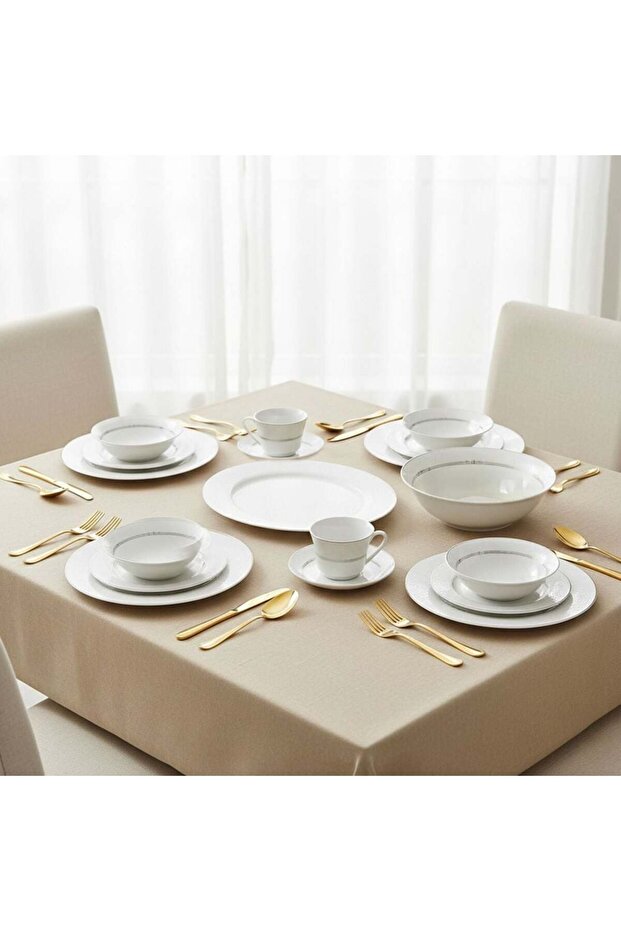 Isla 32 Piece New Bone China Dinner Set For 6 Persons - Classic White Tableware With Serving