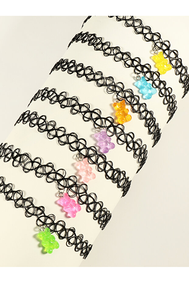 Pack of 7 - Girls Multi-Color Gummy Bear Choker Necklaces