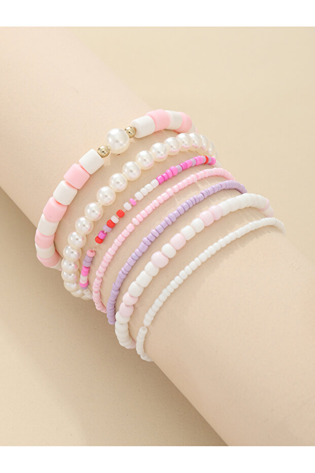 Pack of 7 - Girls Multi-Color Pastel Beaded Bracelets