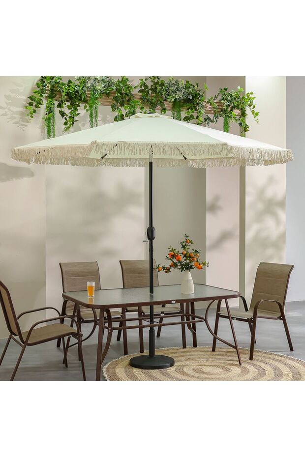 Oasis Umbrella With Tassel Without Base-Beige-2.7 M-with 6-Month , Polyester