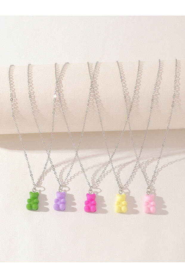 Pack of 5 - Girls Multi-Color Gummy Bear Pendant Necklaces