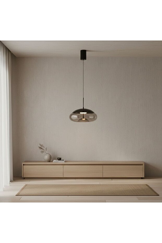 Ashlo Pendant Lamp - Adjustable Length - Smoke Grey - 2m, Glass, Iron, L 20 x W 20 x H 20 cm