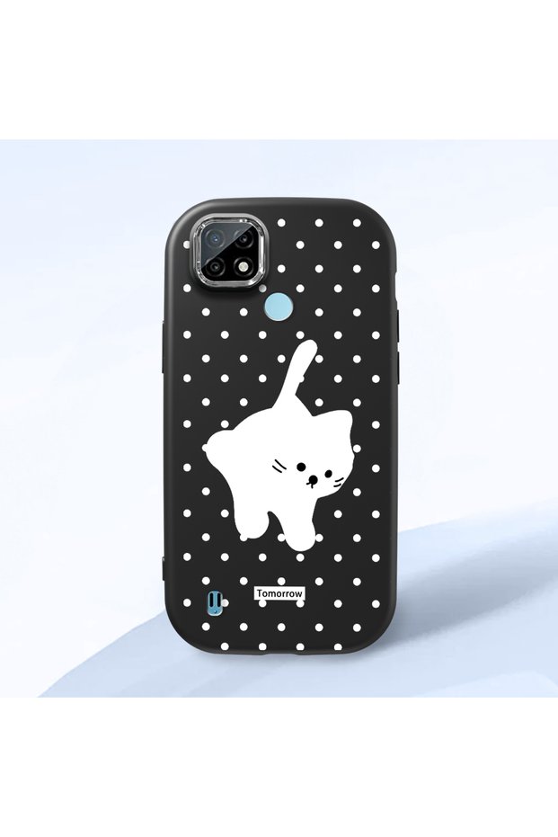 Realme C21 Compatible Shock Absorbing Camera Protected Black Silicone Case Cat