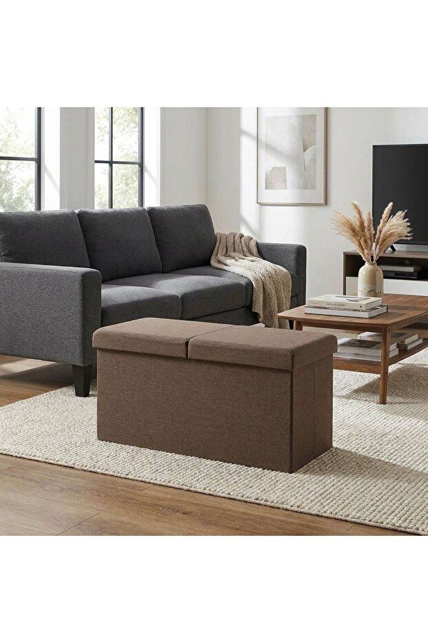 Cristy 76.5X38X37.5 Folding Storage Ottoman - Golden, Brown, L 76.5 x W 38 x H 37.5 cm, Fabric