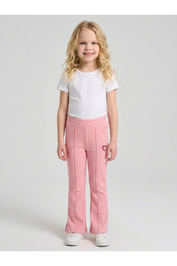 Girls Light Pink Heart Embroidered Pintuck Details Pants By Juniorloom