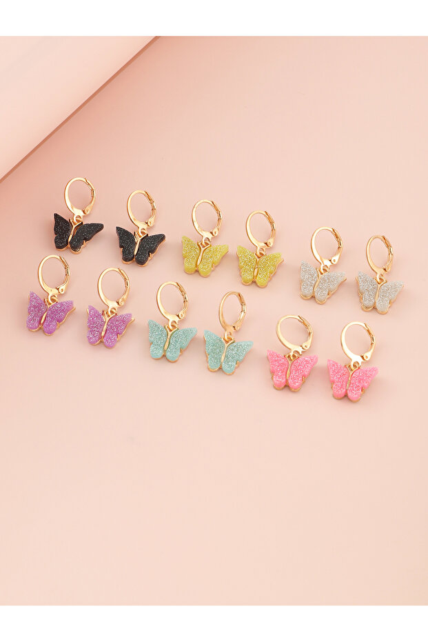 Girls Set of 6 - Butterfly Hoop Earrings