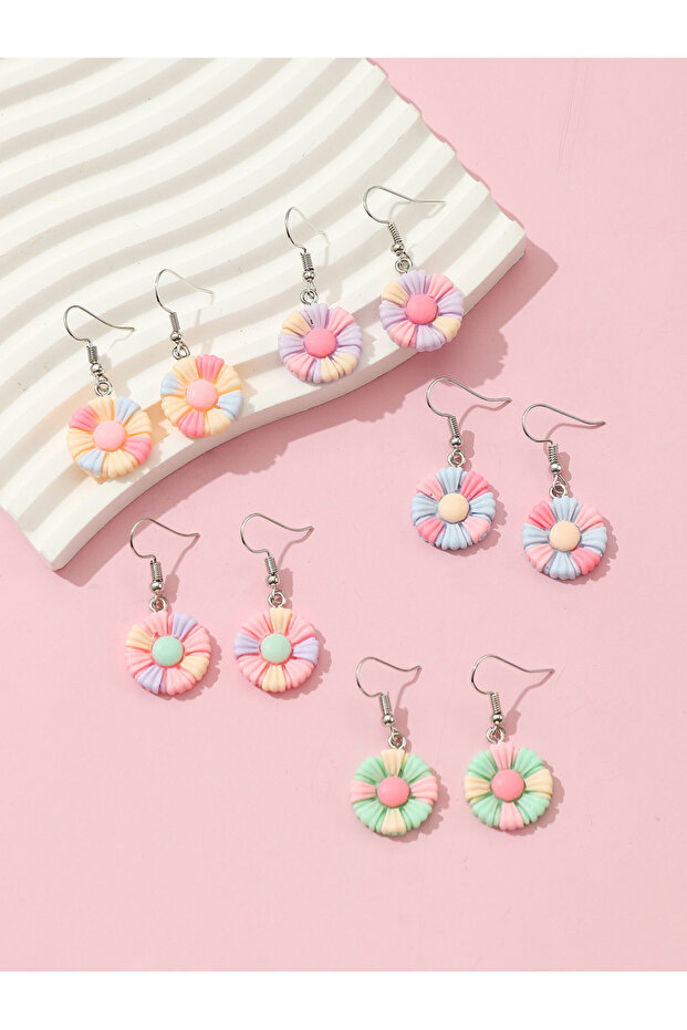 Girls Set of 5 - Pastel Daisy Drop Earrings
