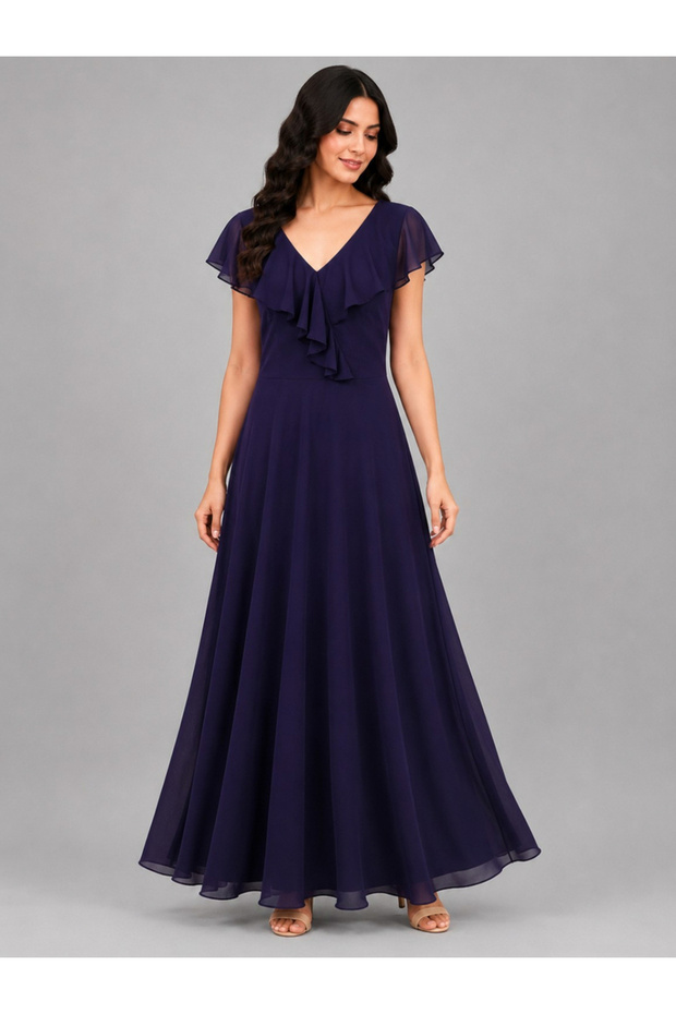 Purple Georgette Ruffled Maxi Dress