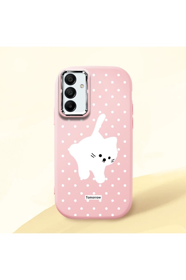 Samsung Galaxy A15 4G/5G Compatible Shock-Absorbing Camera Protected Pink Silicone Case Cat