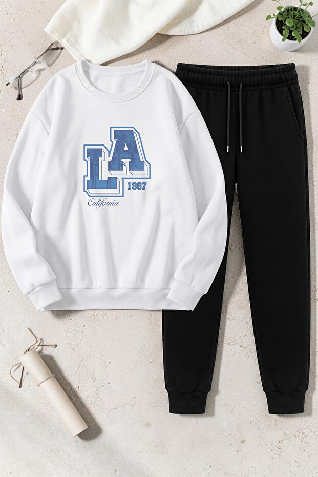 Unisex California 1987 Design Printed Crew Neck Sweatshirt - 2-Piece Tracksuit Set