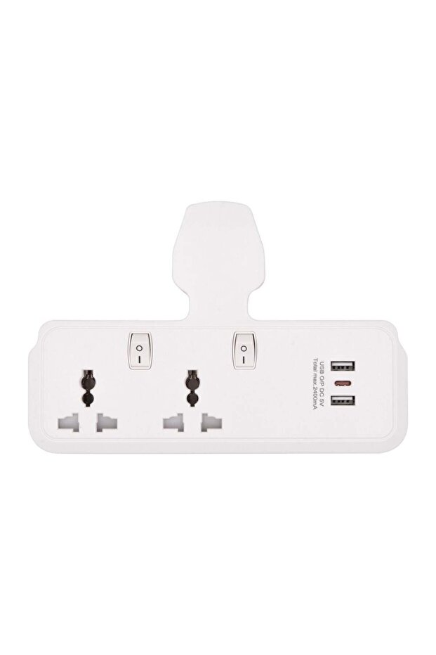 2 Universal Socket USB A USB C Adaptor, White, Copper, PC+Copper, Electrical Accessories