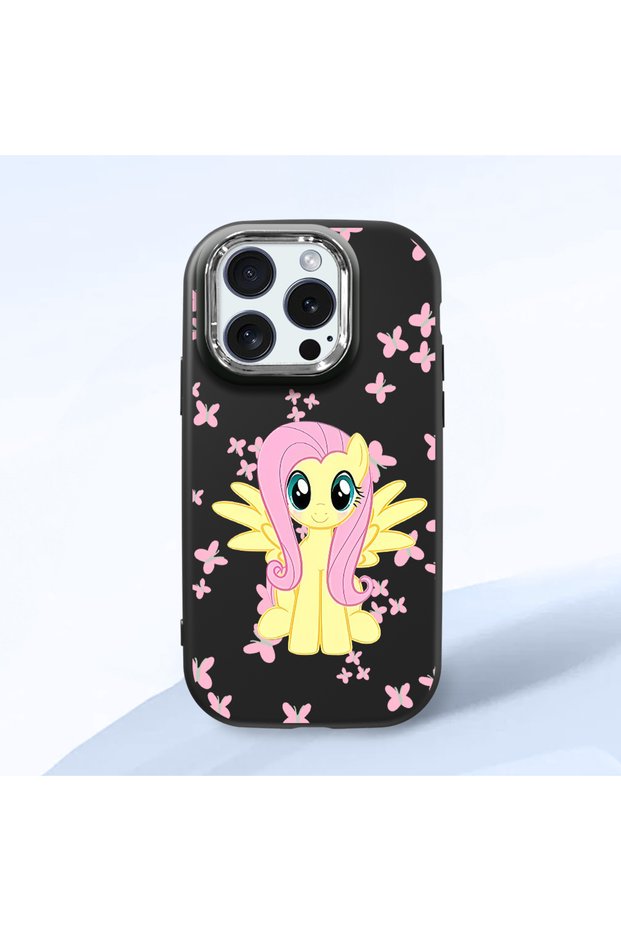 iPhone 15 Pro Compatible Shock-Absorbing Black Silicone Case with Camera Protection Fluttershy