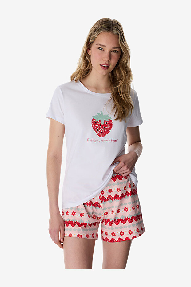 Women's White Short Sleeve Cotton Pyjama Set with Shorts
