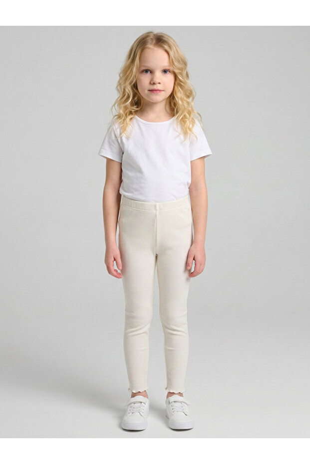 Girls Cream Ribbed Full Length Leggings By Juniorloom