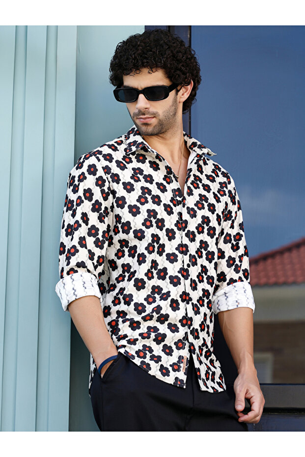 Men Textured Floral Print Shirt