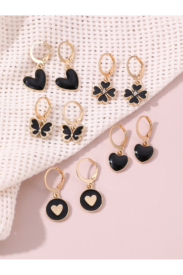 Girls Set of 5 - Heart Butterfly Hoop Earrings