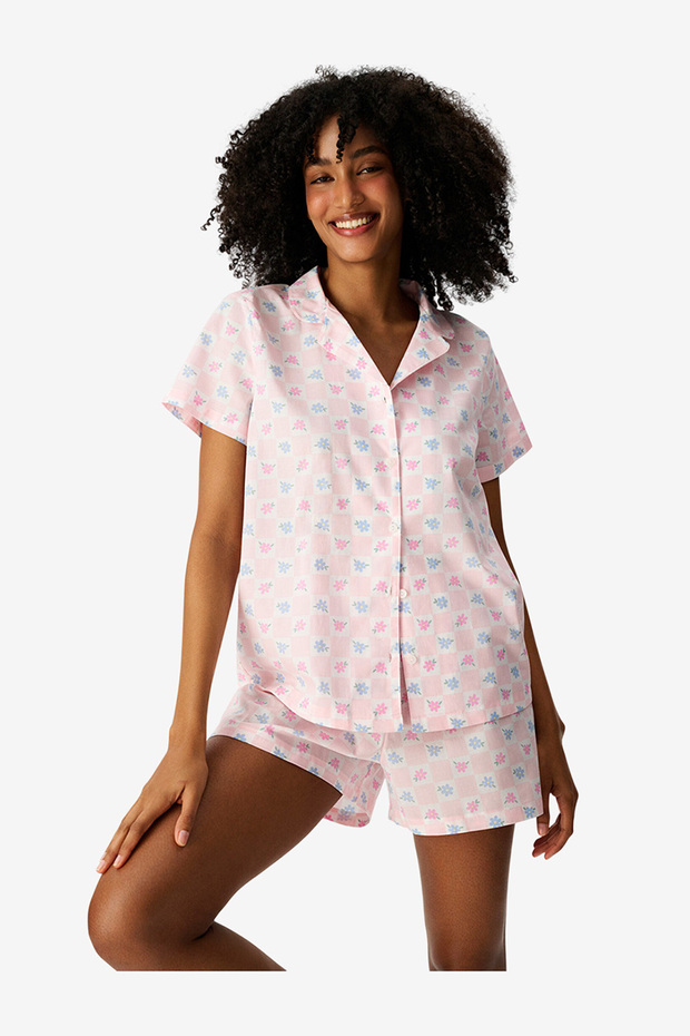 Women's White Short Sleeve Cotton Pyjama Set with Shorts