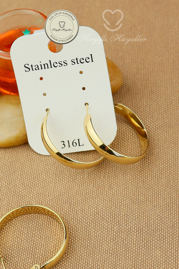Original Steel Hoop - 1 Pair 316L Gold 2.8cm Oval Ajda Hoop Steel Non-Tarnish Non-Fade Earrings Daily Use
