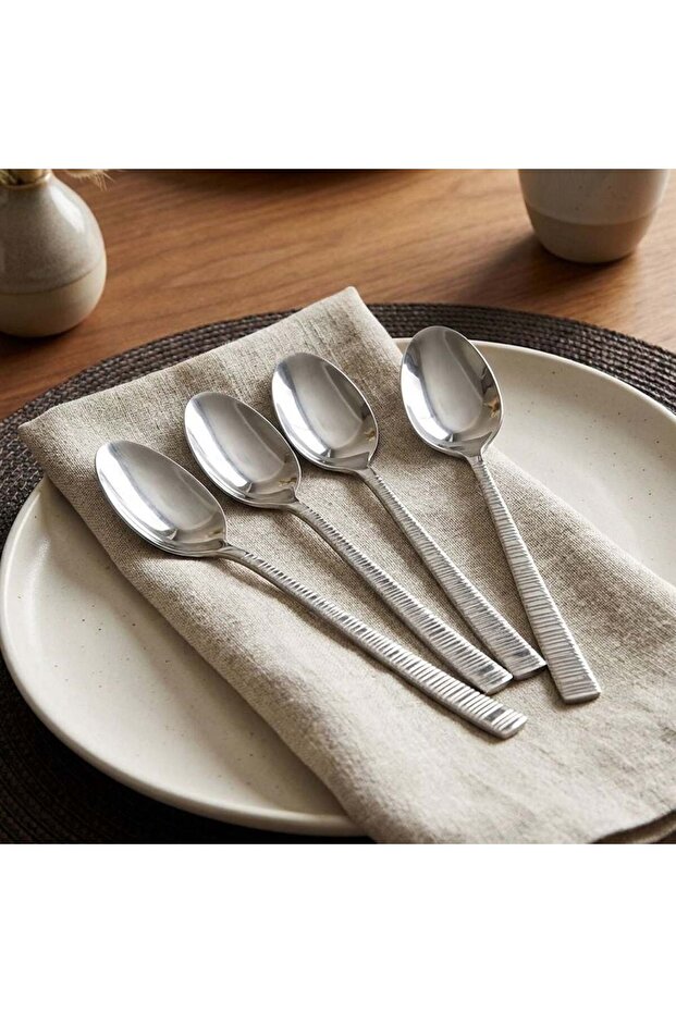 , Orchid 4 Piece Sapphire Stainless Steel Dinner Spoon Set, Silver, Cutlery