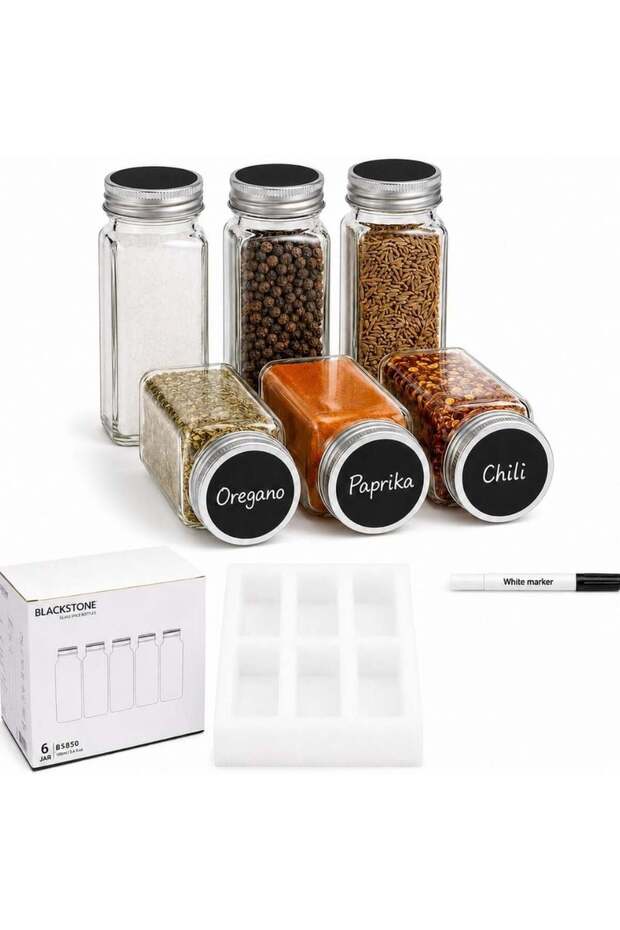 Blackstone Glass Spice Jars Set Of 6, Masala