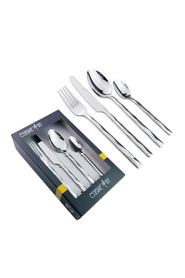 Dima 16 Piece Stainless Steel Cutlery Set, Silver, Diamond Textured Handle Dinner Fork