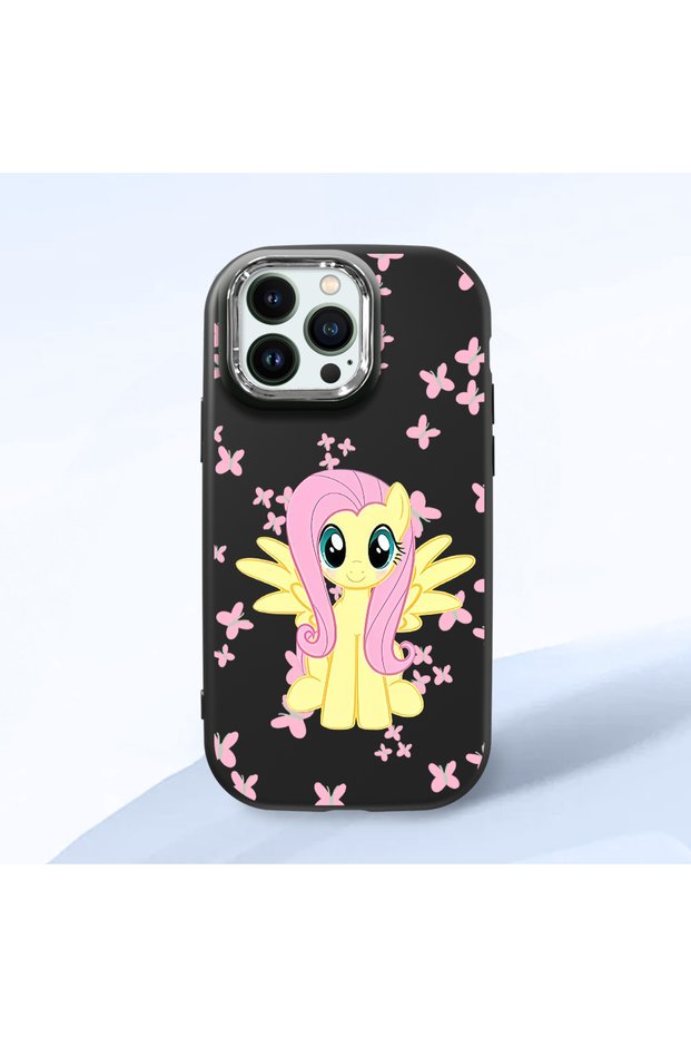 iPhone 14 Pro Compatible Shock-Absorbing Black Silicone Case with Camera Protection Fluttershy