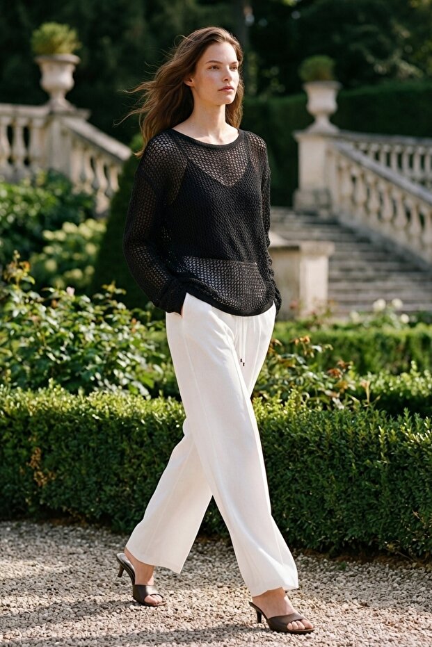 Oversize Boat Neck Blouse Sweater Black